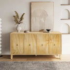Vintage 4 Door Storage Cabinet, Carved Scatter Pattern Dining Sideboard, Large Buffet with Adjustable Shelves, Console Cabinet