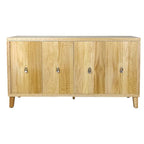 Vintage 4 Door Storage Cabinet, Carved Scatter Pattern Dining Sideboard, Large Buffet with Adjustable Shelves, Console Cabinet