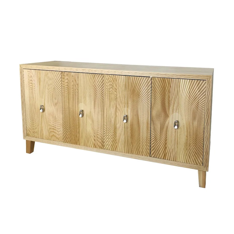 Vintage 4 Door Storage Cabinet, Carved Scatter Pattern Dining Sideboard, Large Buffet with Adjustable Shelves, Console Cabinet