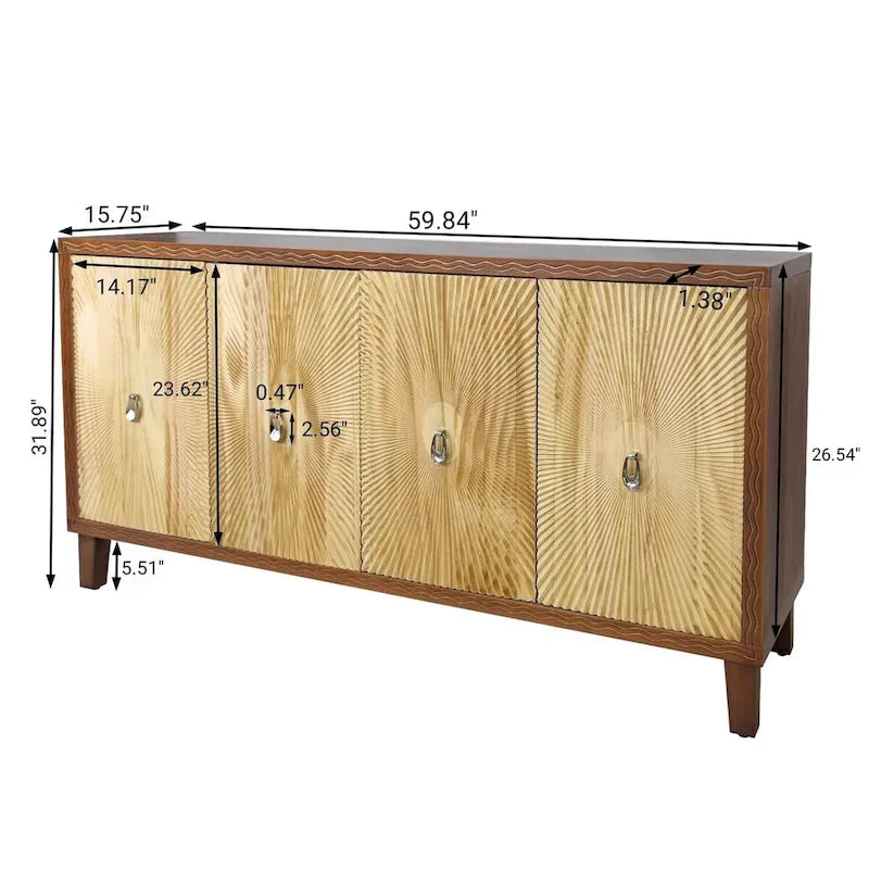 Vintage 4 Door Storage Cabinet, Carved Scatter Pattern Dining Sideboard, Large Buffet with Adjustable Shelves, Console Cabinet