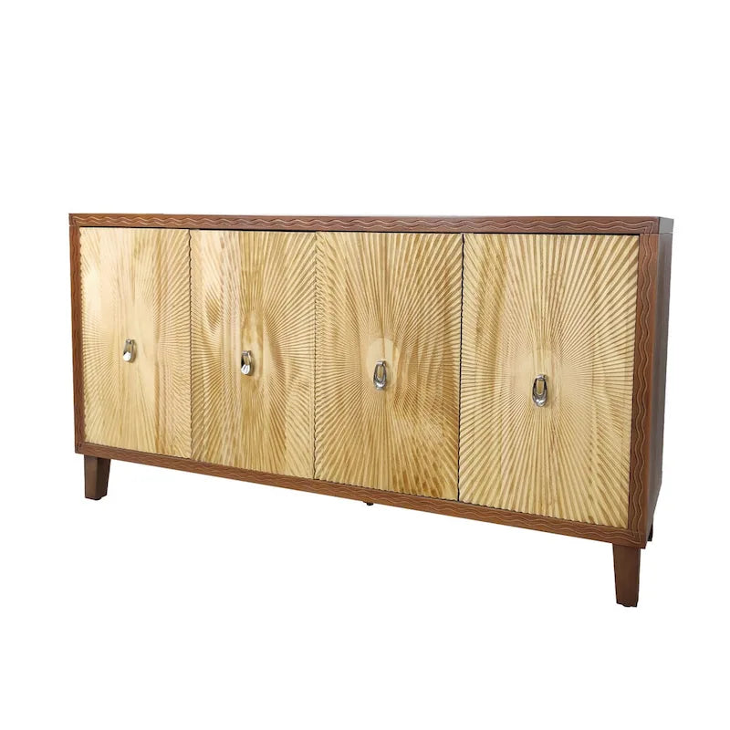 Vintage 4 Door Storage Cabinet, Carved Scatter Pattern Dining Sideboard, Large Buffet with Adjustable Shelves, Console Cabinet