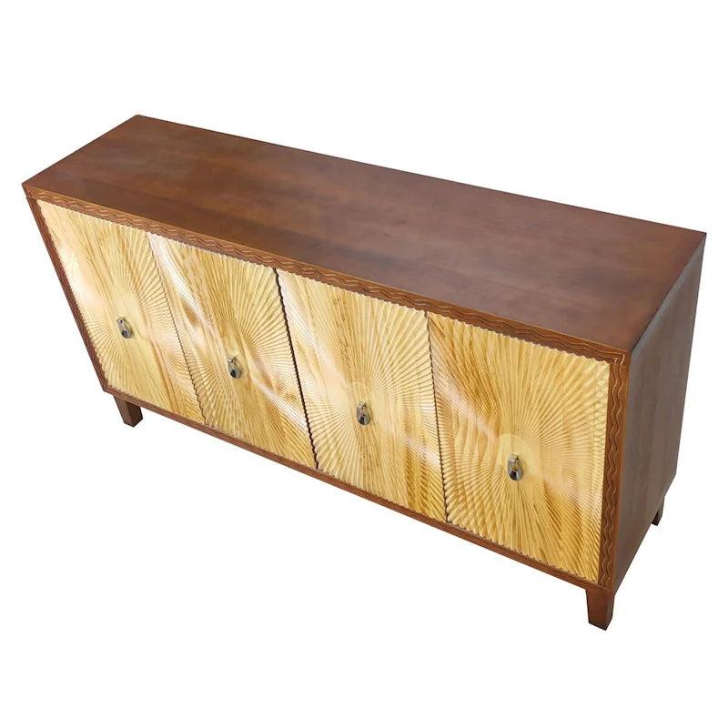 Vintage 4 Door Storage Cabinet, Carved Scatter Pattern Dining Sideboard, Large Buffet with Adjustable Shelves, Console Cabinet