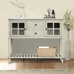 Vintage French Wooden Console Table with Two Glass Cabinet Doors