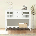 Vintage French Wooden Console Table with Two Glass Cabinet Doors