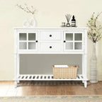 Vintage French Wooden Console Table with Two Glass Cabinet Doors