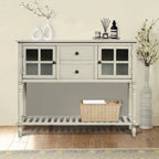 Vintage French Wooden Console Table with Two Glass Cabinet Doors