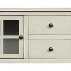 Vintage French Wooden Console Table with Two Glass Cabinet Doors