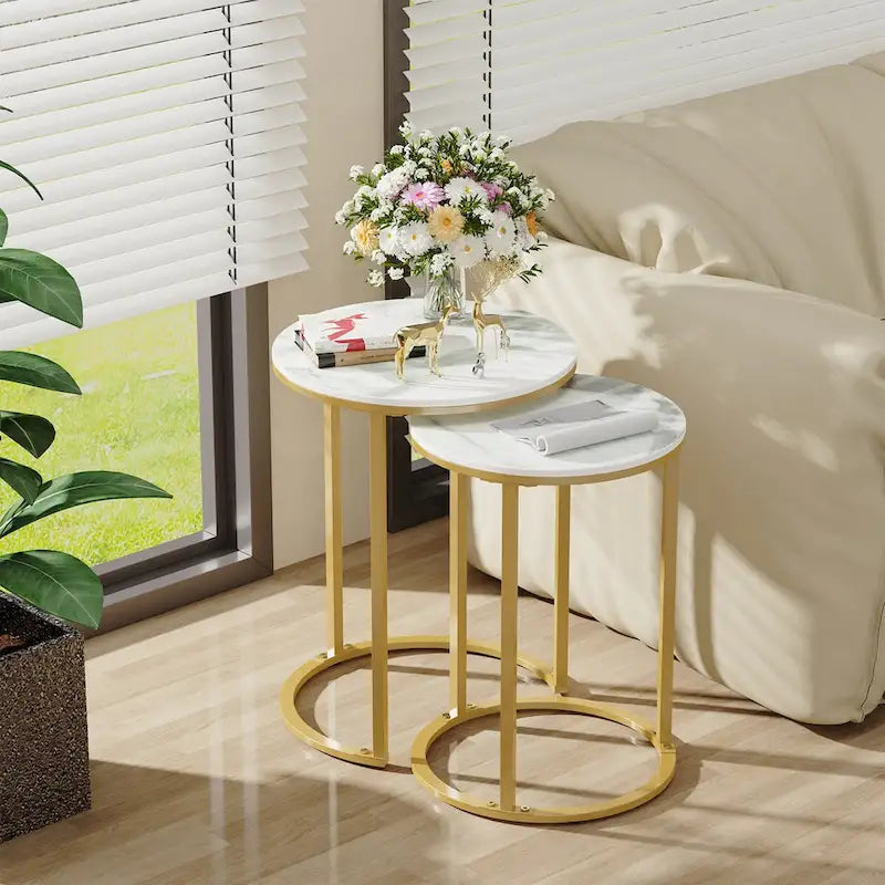 Modern Set of 2 Sofa Accent Side Tables Stacking Round Coffee Tables