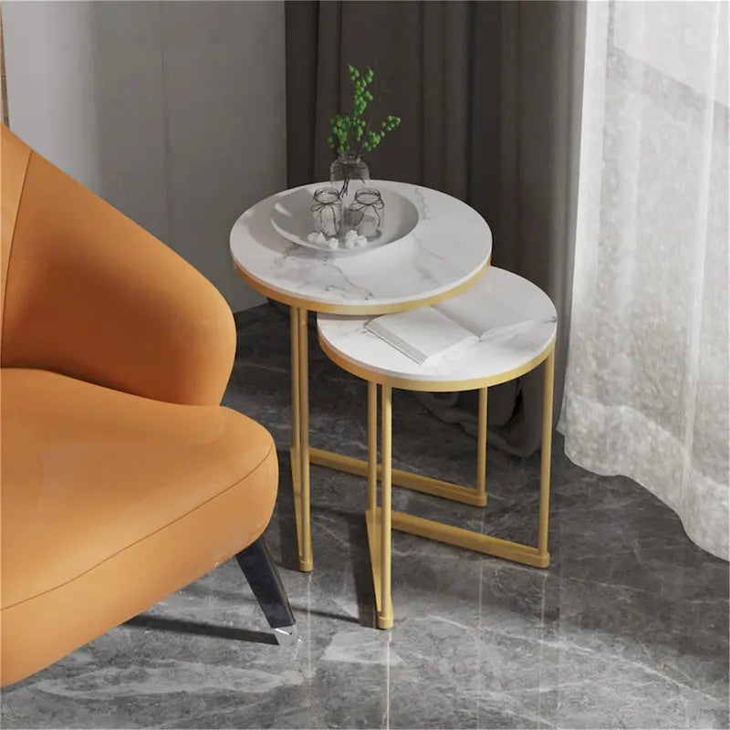 Set of 2 Round Nesting Coffee Side Table Modern Accent End Table