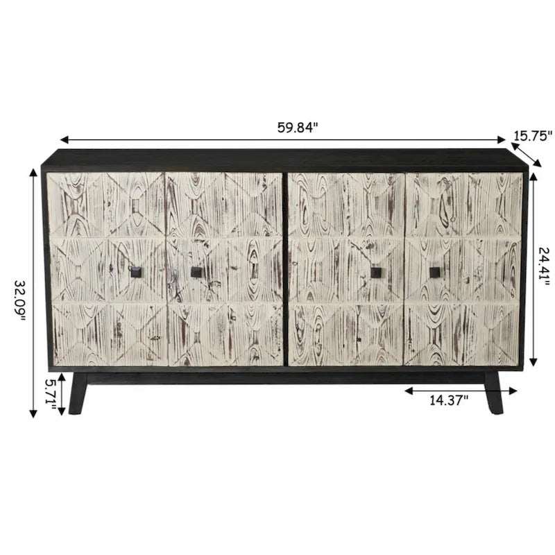 59.84 4 Doors Vintage Sideboard ,Freestanding Sideboard Storage Cabinet Entryway Floor Cabinet for Living Room Office Bedroom