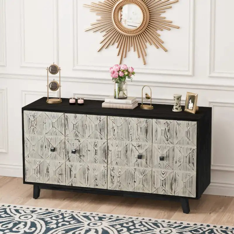 59.84 4 Doors Vintage Sideboard ,Freestanding Sideboard Storage Cabinet Entryway Floor Cabinet for Living Room Office Bedroom