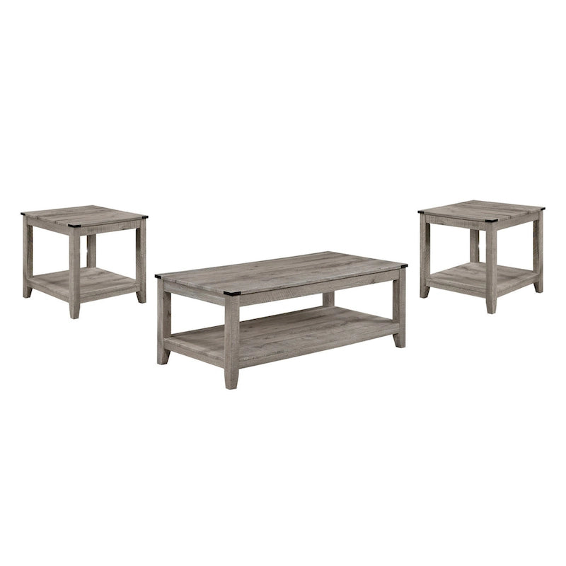 Hilton 3 Piece Coffee and End Table Set, Wood, Storage Shelf, Beige Finish