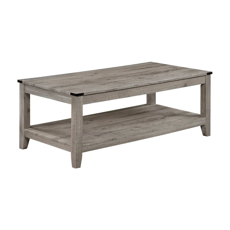 Hilton 3 Piece Coffee and End Table Set, Wood, Storage Shelf, Beige Finish