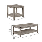 Hilton 3 Piece Coffee and End Table Set, Wood, Storage Shelf, Beige Finish