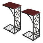 Yaheetech C-shaped Wood and Metal Leaf Pattern End Table, Set of 2