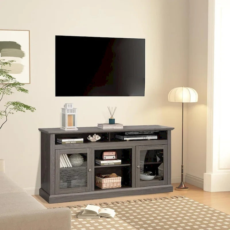 Roomfitters Contemporary TV Media Stand, Modern Entertainment Console, Up to 65  TV, Open & Closed Storage Space