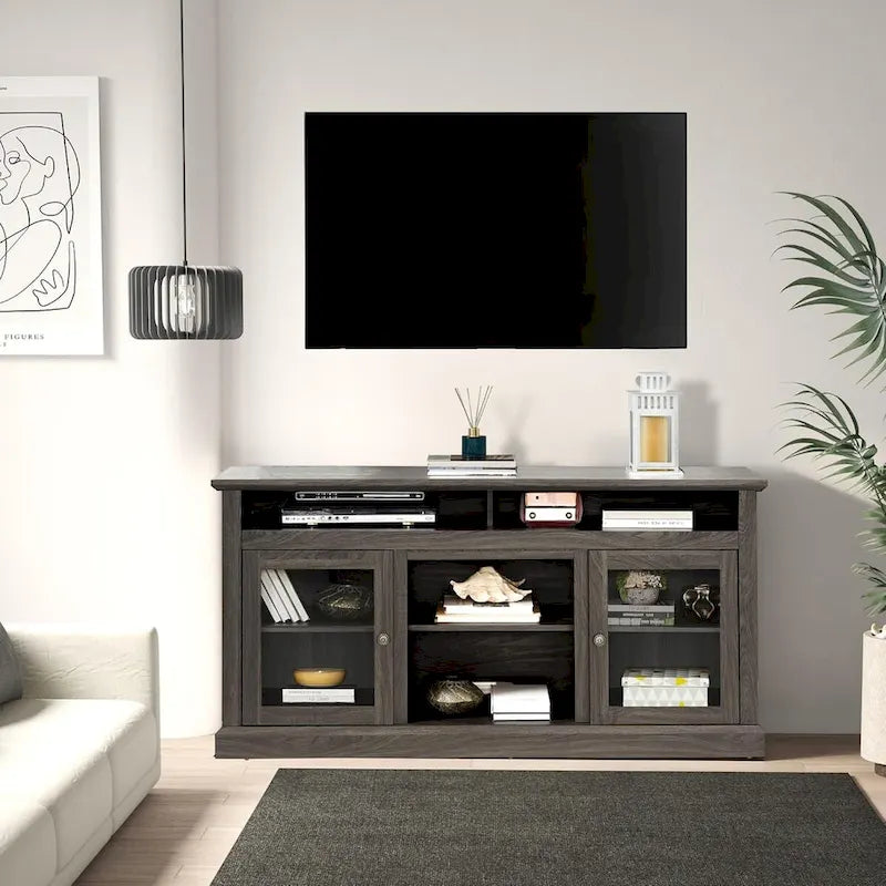 Roomfitters Contemporary TV Media Stand, Modern Entertainment Console, Up to 65  TV, Open & Closed Storage Space