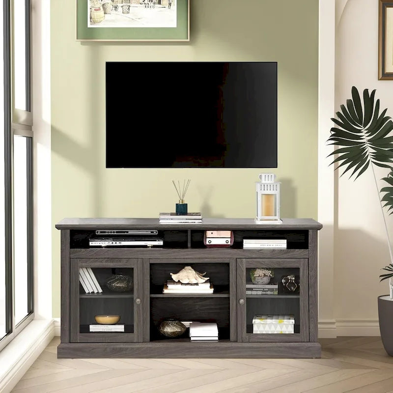 Roomfitters Contemporary TV Media Stand, Modern Entertainment Console, Up to 65  TV, Open & Closed Storage Space