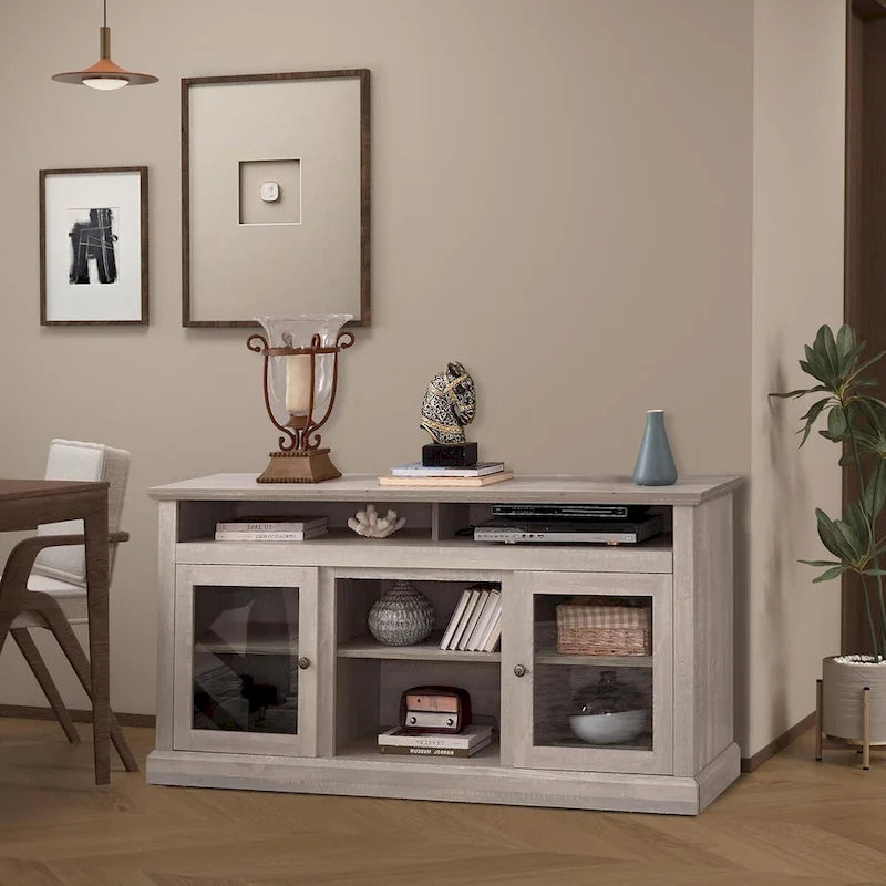 Roomfitters Contemporary TV Media Stand, Modern Entertainment Console, Up to 65  TV, Open & Closed Storage Space