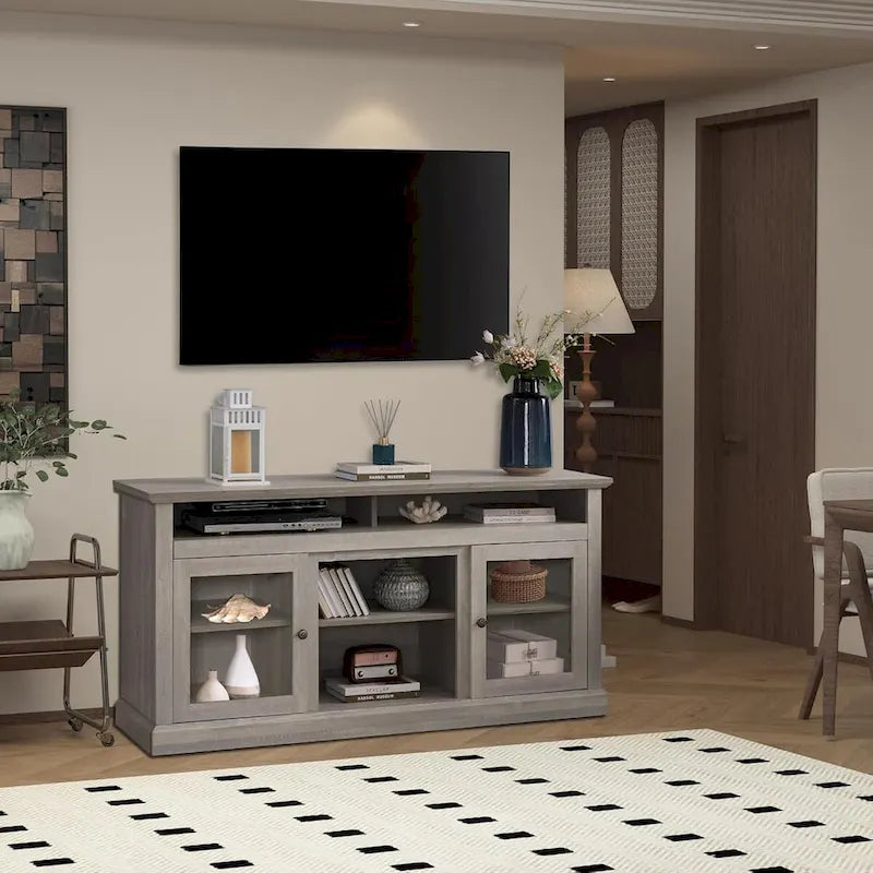 Roomfitters Contemporary TV Media Stand, Modern Entertainment Console, Up to 65  TV, Open & Closed Storage Space