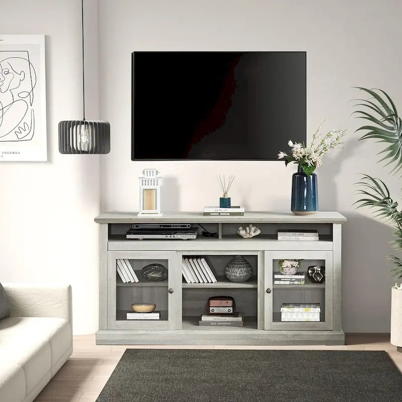 Roomfitters Contemporary TV Media Stand, Modern Entertainment Console, Up to 65  TV, Open & Closed Storage Space