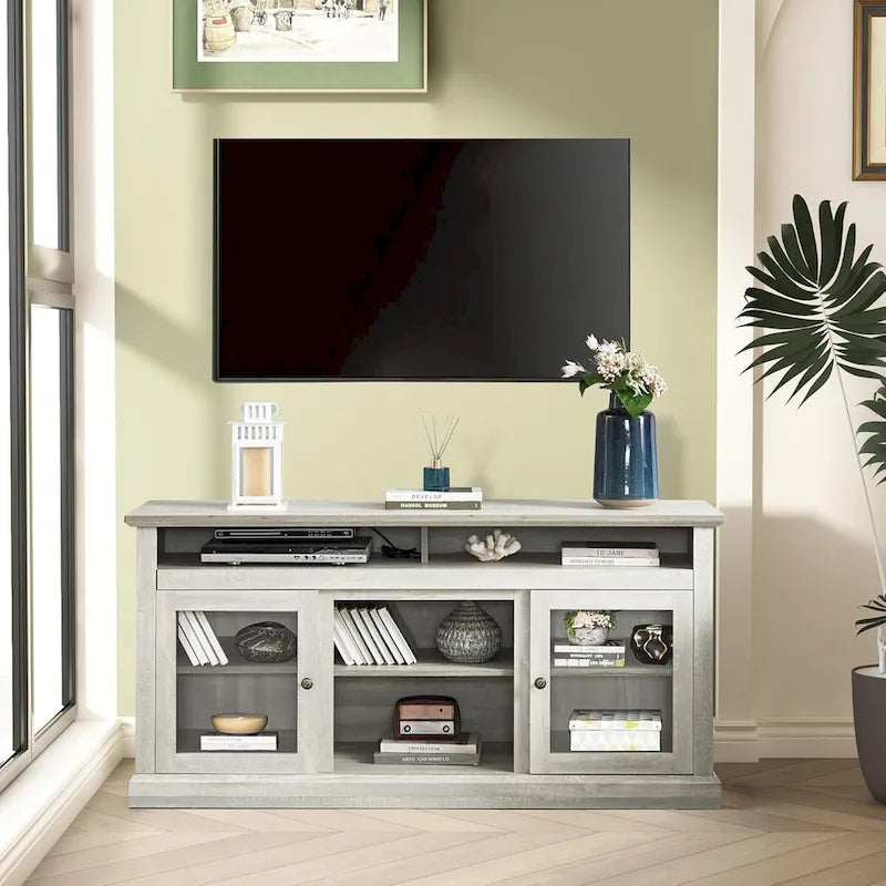 Roomfitters Contemporary TV Media Stand, Modern Entertainment Console, Up to 65  TV, Open & Closed Storage Space