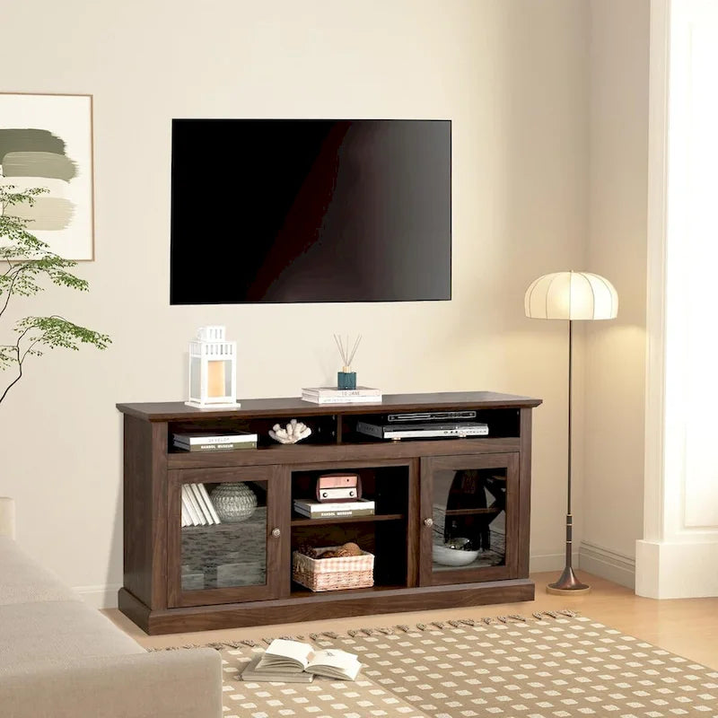 Roomfitters Contemporary TV Media Stand, Modern Entertainment Console, Up to 65  TV, Open & Closed Storage Space