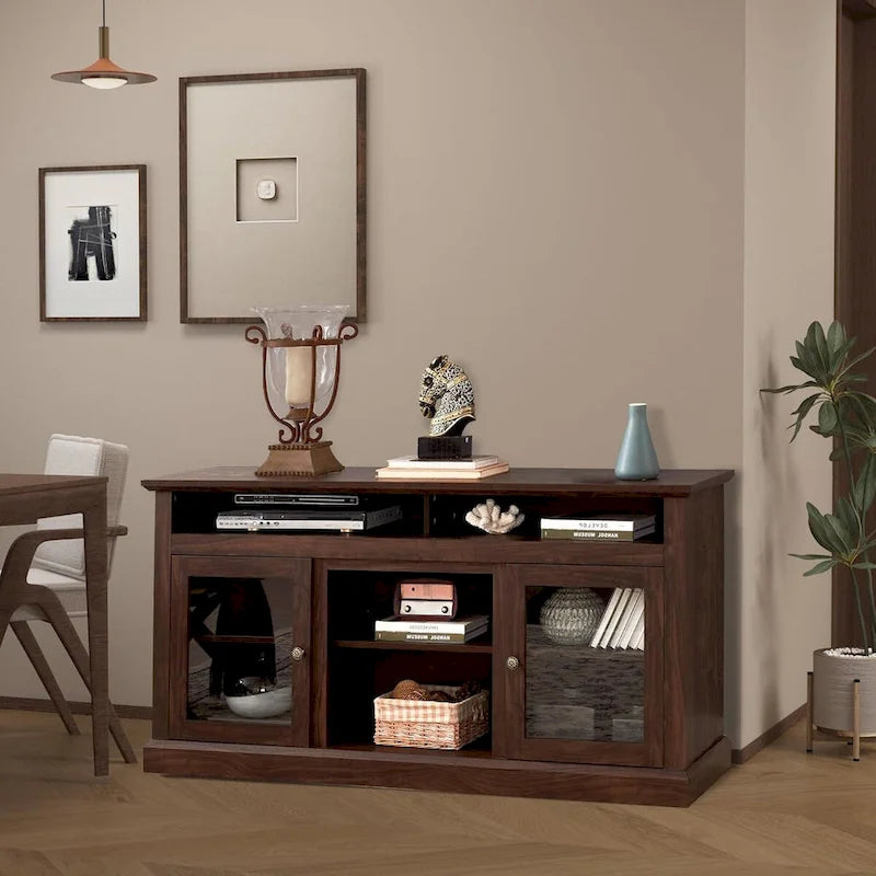 Roomfitters Contemporary TV Media Stand, Modern Entertainment Console, Up to 65  TV, Open & Closed Storage Space