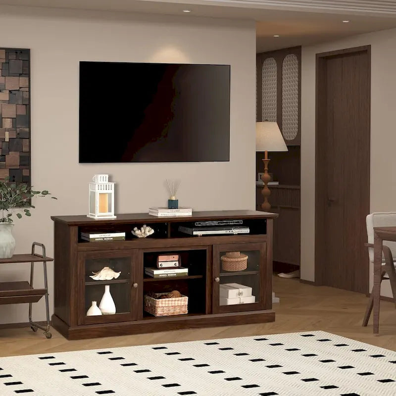 Roomfitters Contemporary TV Media Stand, Modern Entertainment Console, Up to 65  TV, Open & Closed Storage Space