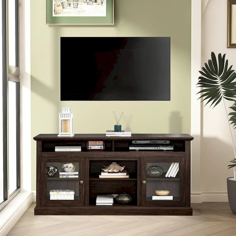 Roomfitters Contemporary TV Media Stand, Modern Entertainment Console, Up to 65  TV, Open & Closed Storage Space