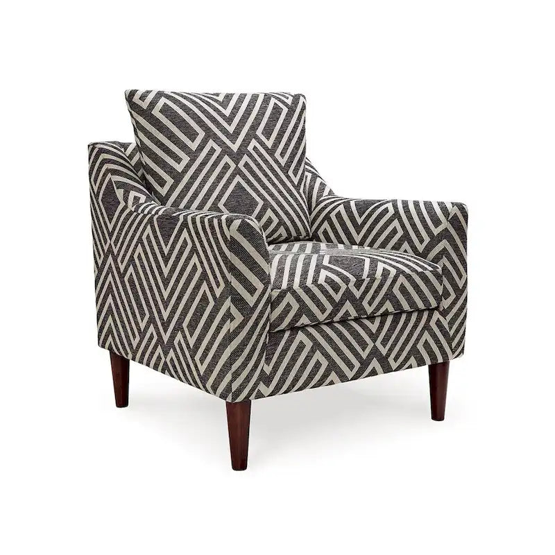 Morris Accent Chair, Gray, White Geometric Pattern, Polyester, Brown Wood