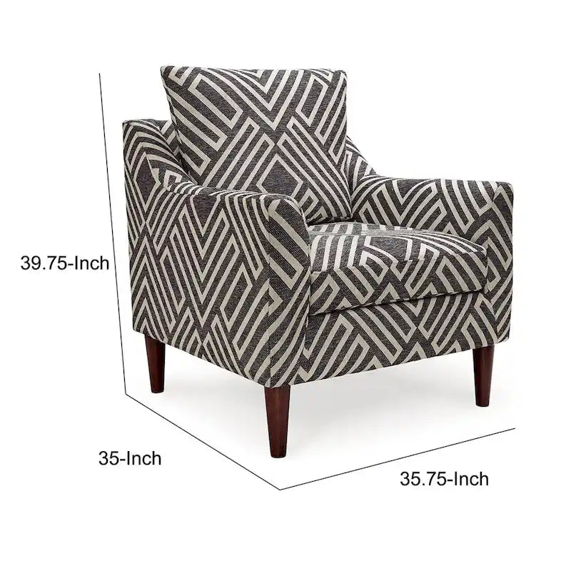 Morris Accent Chair, Gray, White Geometric Pattern, Polyester, Brown Wood