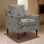 Morris Accent Chair, Gray, White Geometric Pattern, Polyester, Brown Wood