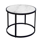 23 Inch Side End Table, Modern Round White Natural Marble Top, Classic Black Iron Frame