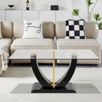 Modern Stylish Rectangular Coffee Table with Glass Top and Wooden Base