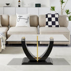 Modern Stylish Rectangular Coffee Table with Glass Top and Wooden Base