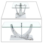 Modern Stylish Rectangular Coffee Table with Glass Top and Wooden Base
