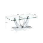 Modern Stylish Rectangular Coffee Table with Glass Top and Wooden Base