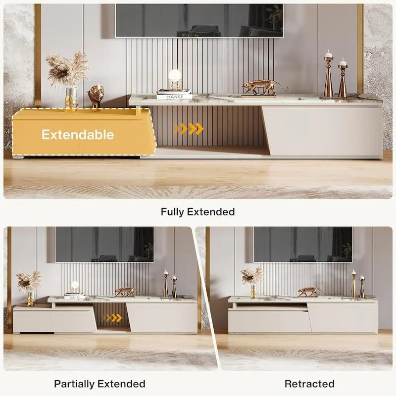 70.9  W - 105  W Extendable TV Stand, Extra Long Modern Entertainment Center with 3 Drawers