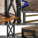 Yaheetech Vintage Wooden Console Table with Power Outlet Sofa Table with 1 Drawer and 2 Open Shelves