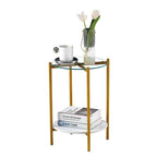 2 Tier Round Side Table with Tempered Glass Modern End Tables