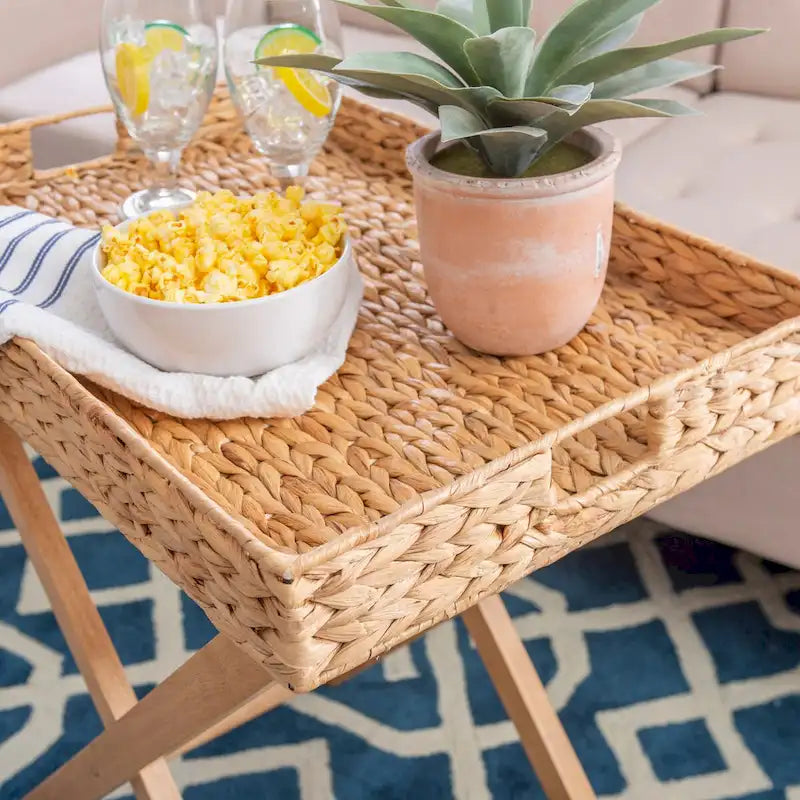 Christiansen Natural Hyacinth Foldable Snack Table with Removable Tray