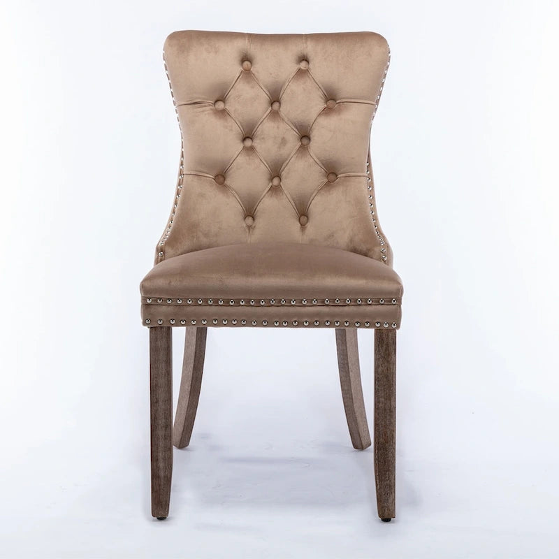 High-end Tufted Solid Wood Contemporary Velvet Upholstered Dining Chair with Wood Legs Nailhead Trim 2-Pcs Set