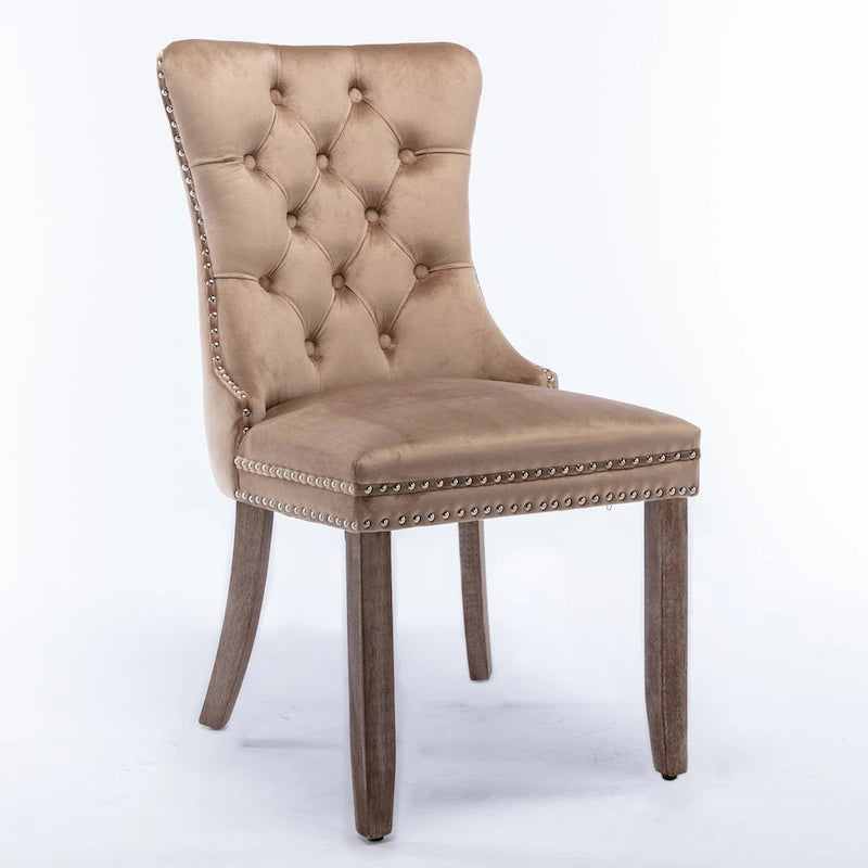 High-end Tufted Solid Wood Contemporary Velvet Upholstered Dining Chair with Wood Legs Nailhead Trim 2-Pcs Set