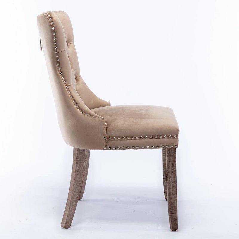 High-end Tufted Solid Wood Contemporary Velvet Upholstered Dining Chair with Wood Legs Nailhead Trim 2-Pcs Set