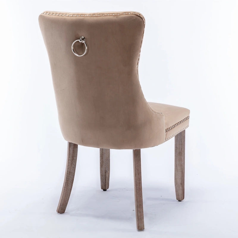 High-end Tufted Solid Wood Contemporary Velvet Upholstered Dining Chair with Wood Legs Nailhead Trim 2-Pcs Set