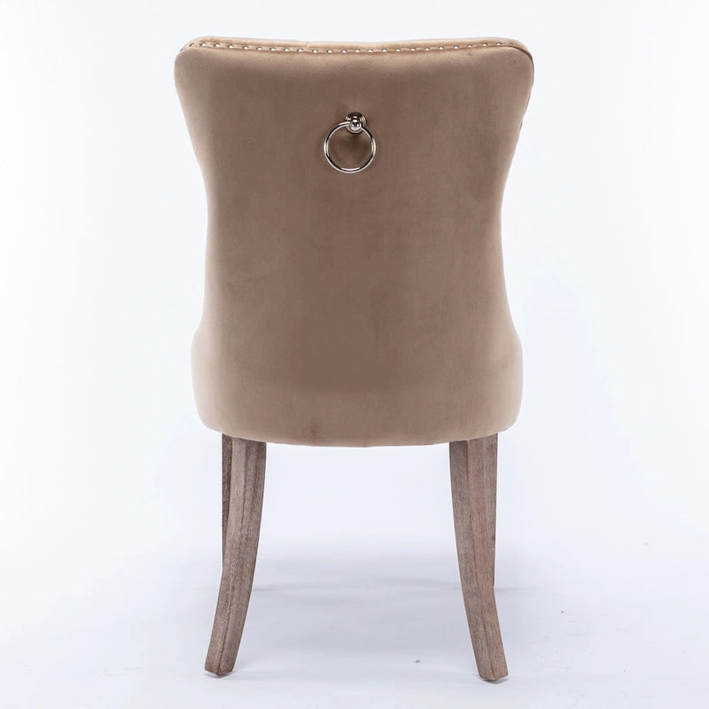 High-end Tufted Solid Wood Contemporary Velvet Upholstered Dining Chair with Wood Legs Nailhead Trim 2-Pcs Set