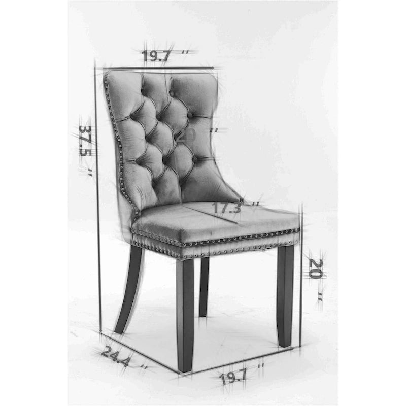 High-end Tufted Solid Wood Contemporary Velvet Upholstered Dining Chair with Wood Legs Nailhead Trim 2-Pcs Set