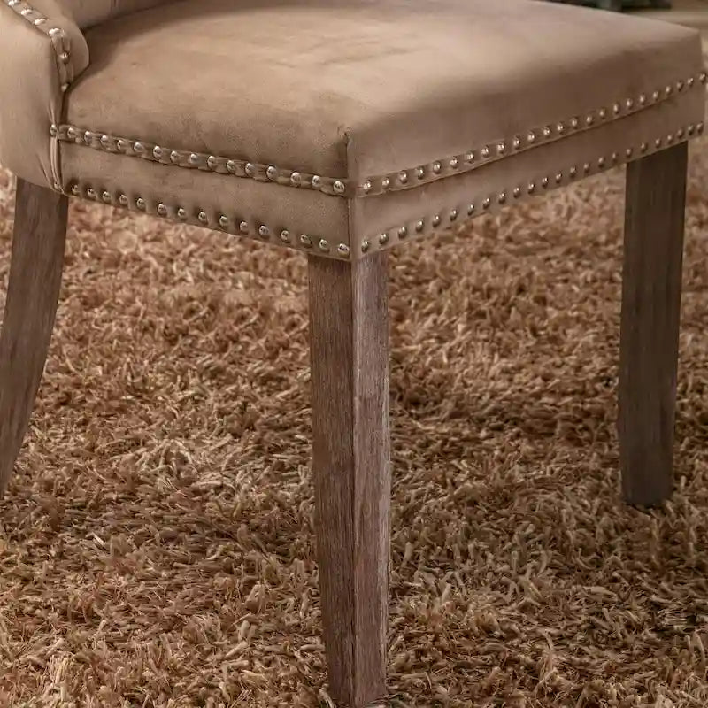 High-end Tufted Solid Wood Contemporary Velvet Upholstered Dining Chair with Wood Legs Nailhead Trim 2-Pcs Set