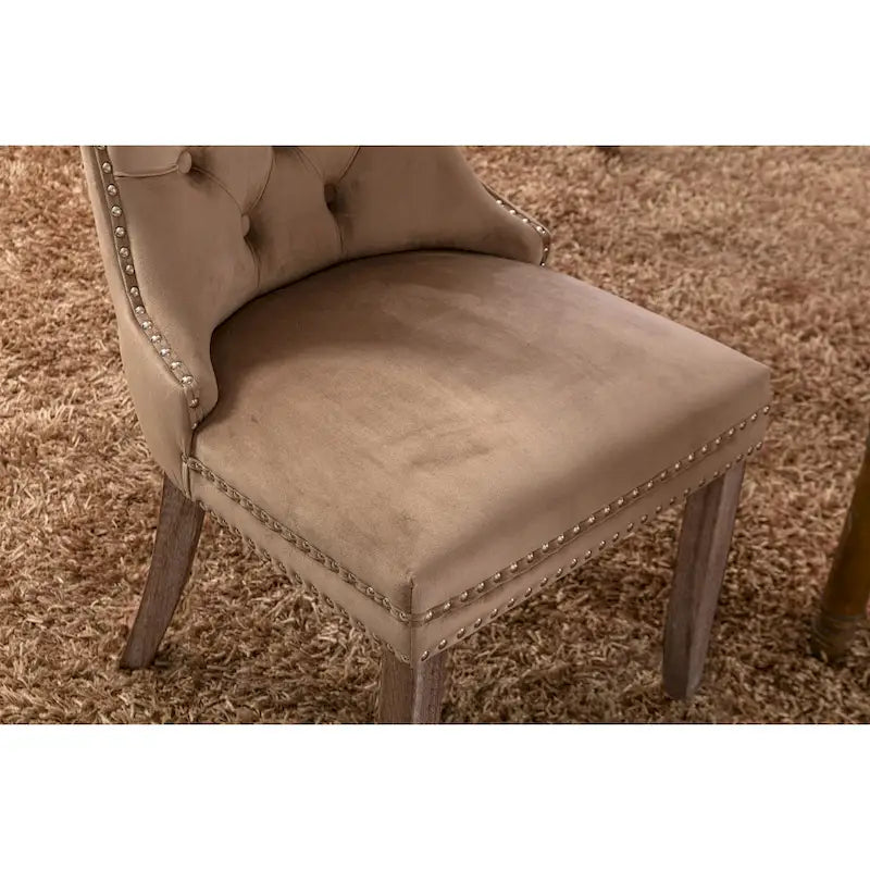 High-end Tufted Solid Wood Contemporary Velvet Upholstered Dining Chair with Wood Legs Nailhead Trim 2-Pcs Set